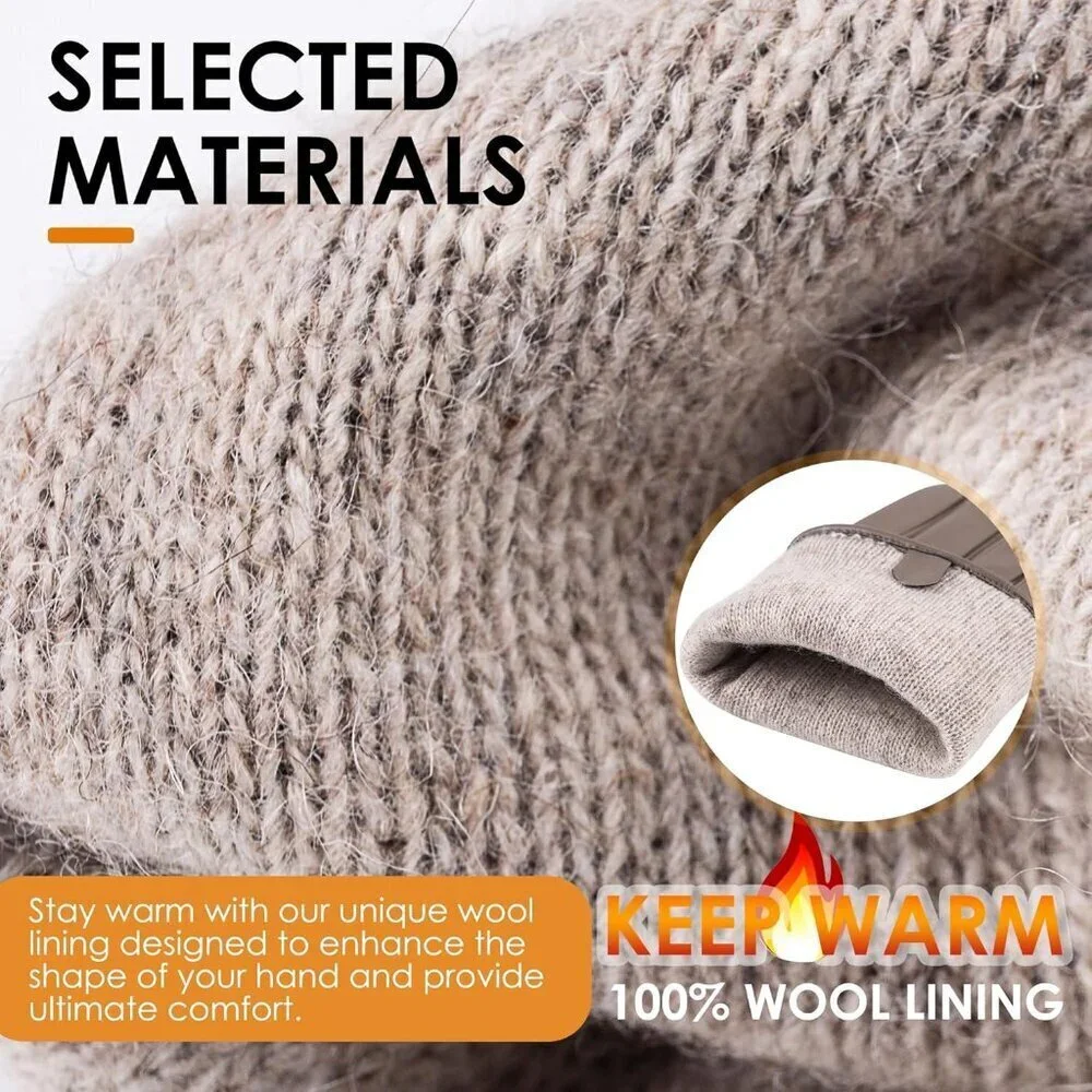 Women's Beige Leather Gloves Touchscreen Texting Warm Driving Lambskin Gloves